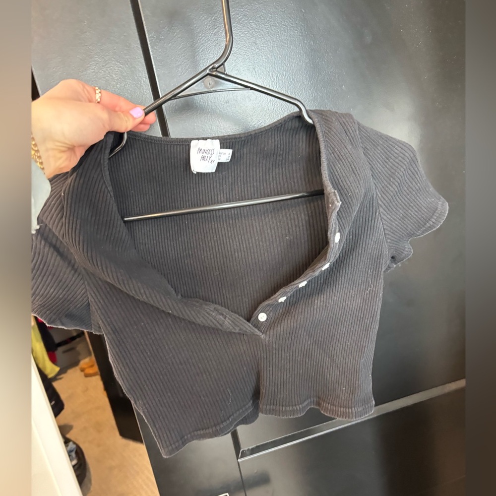 Princess Polly Black Ribbed crop Top